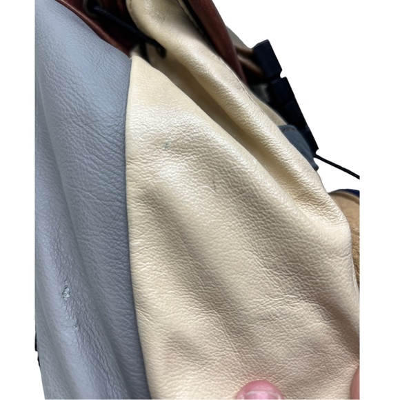 VTG 90's Gray Brown Cream Red Leather Mini Backpack with Zipper Straps - Picture 16 of 16